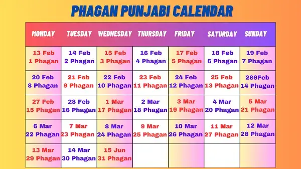 Phagun Month Calendar