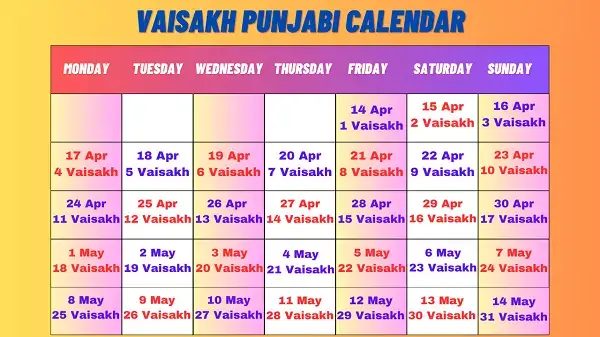 Vaisakh Calendar